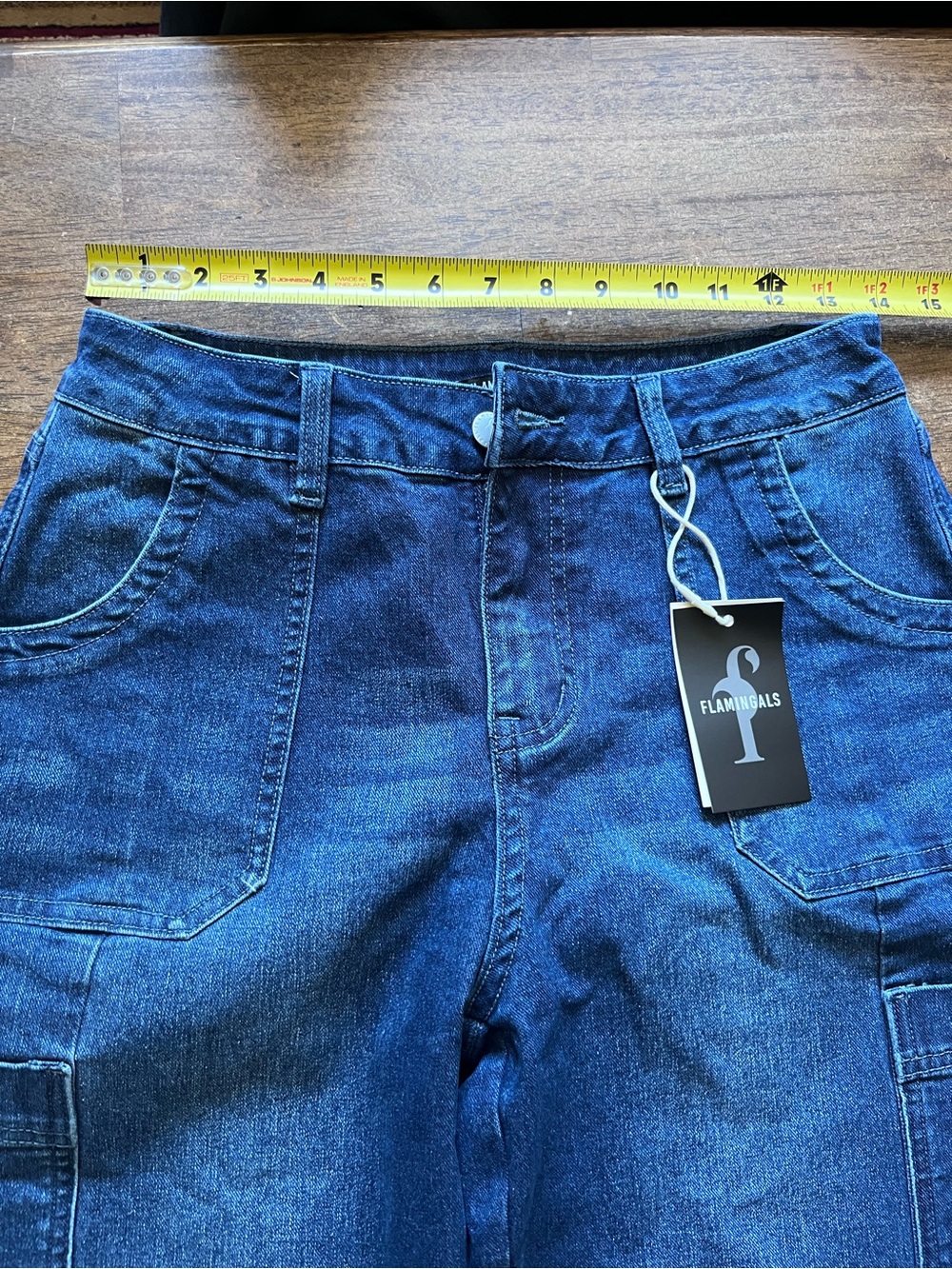 NWT Flamingals Wash Pocket Side Mid Waist Barrel Leg Capri Jeans Without Belt - Picture 6 of 9